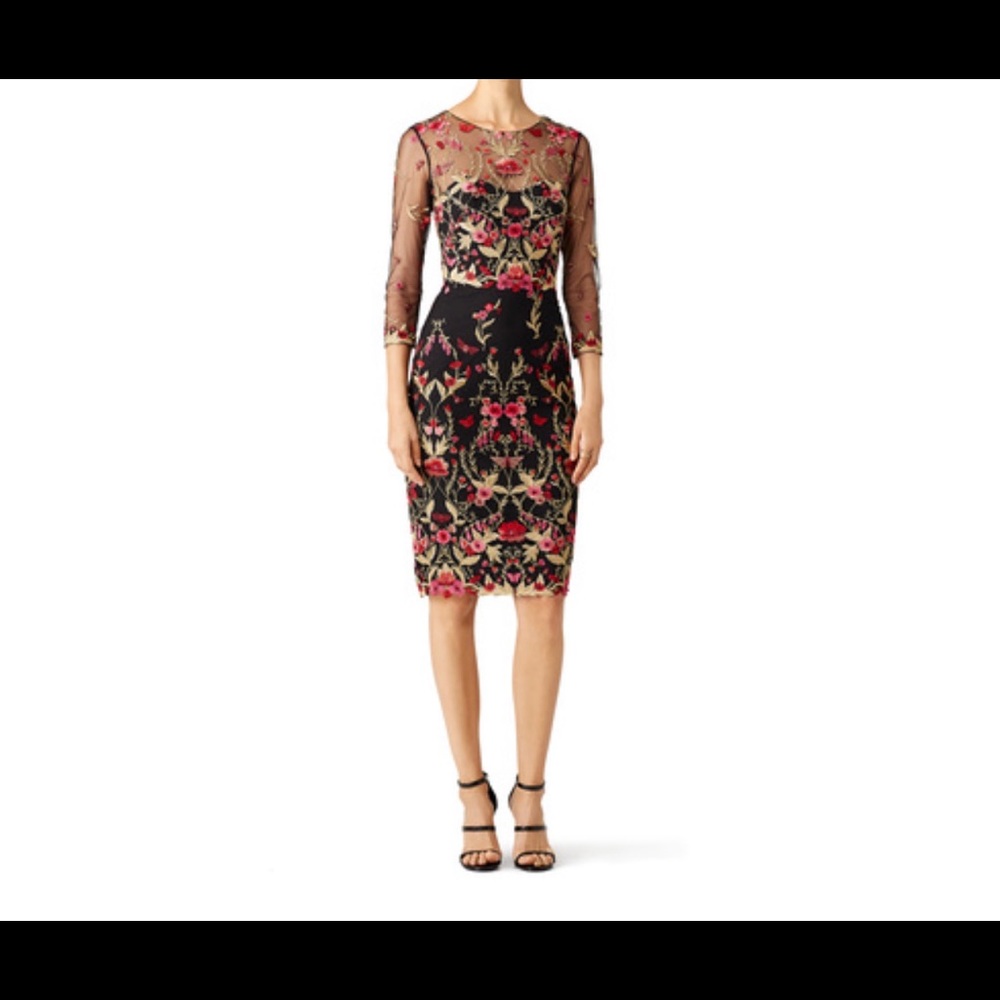 Marchesa Notte Woven Hem Cocktail Dress